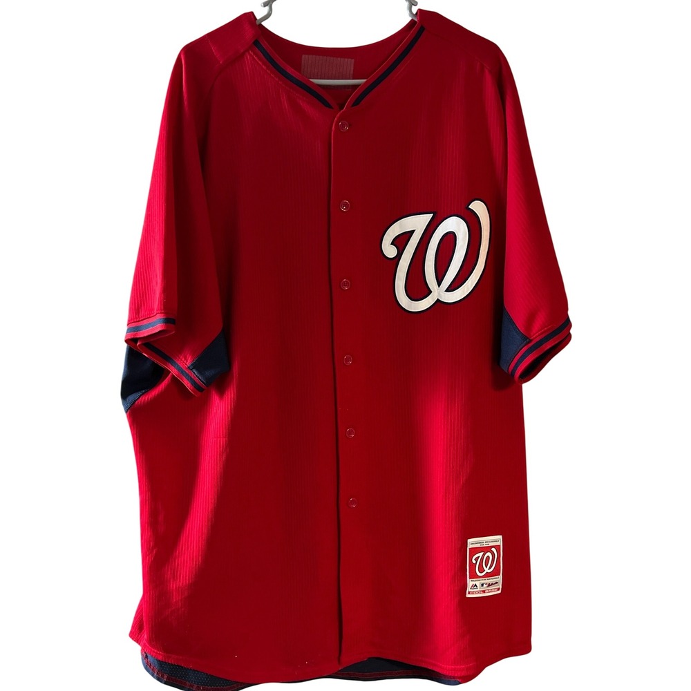 Majestic Washington Nationals Jersey Red Navy Blue Cool Base Mens 52 XL